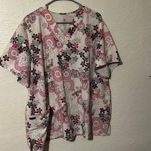 Flower Print Scrub Top